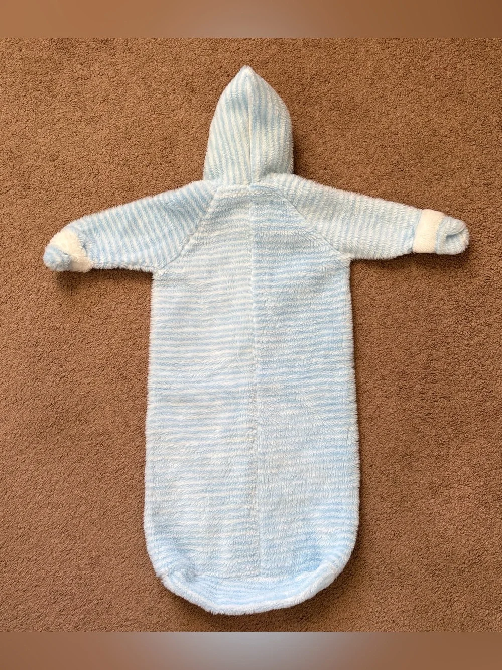 Vintage Hooded Baby Sack, Blue White  Deer One Size Warm Polyester
